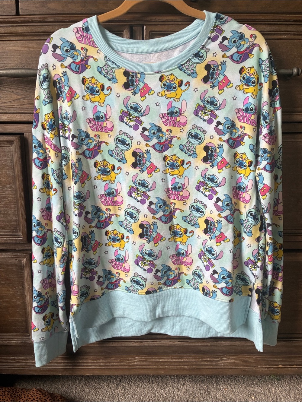 Light Blue Stitch Disney Bamboo Pullover Sweatshirt for Women